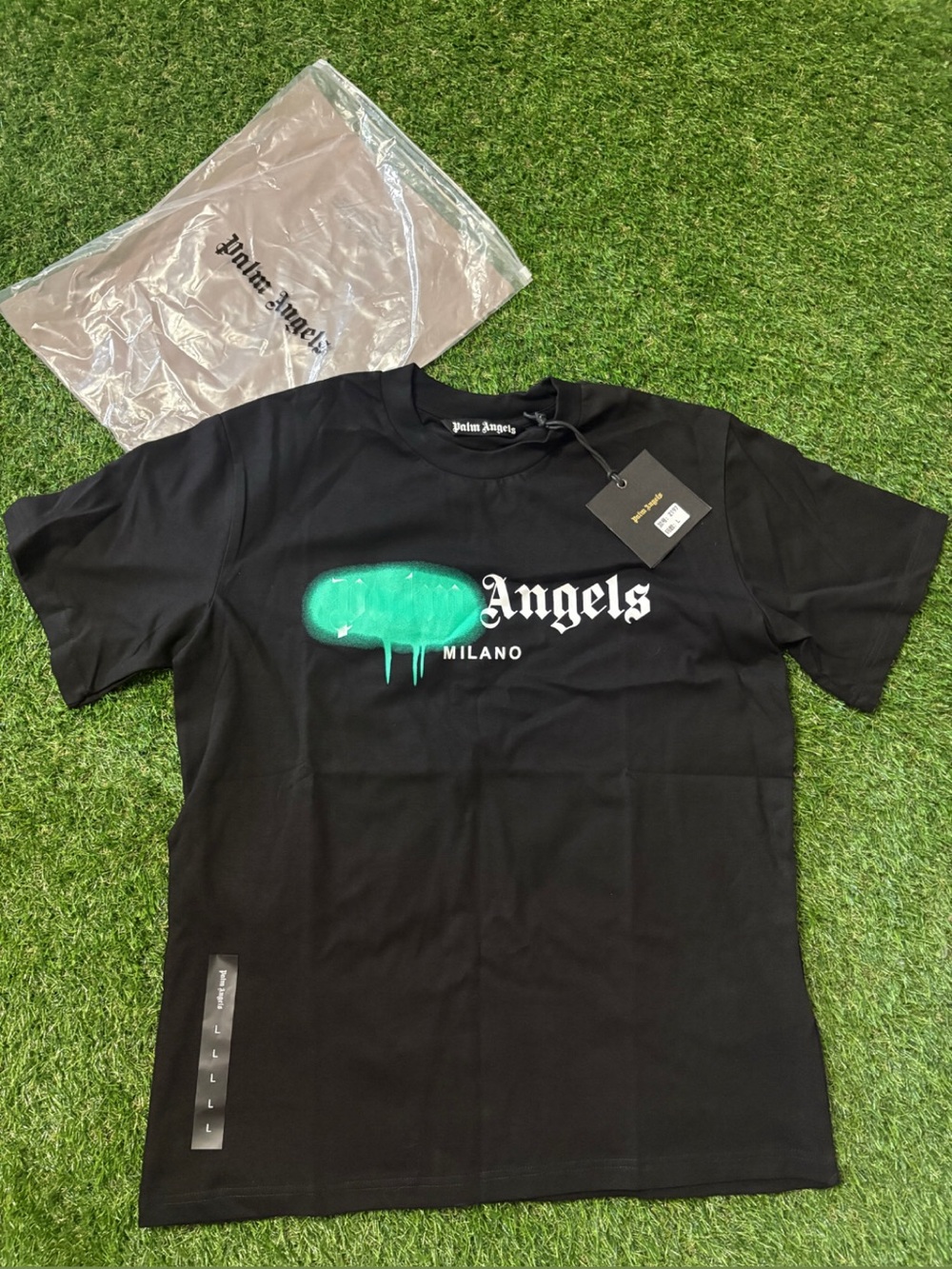 Palm Angels Black Tee with Green Drip Graphic